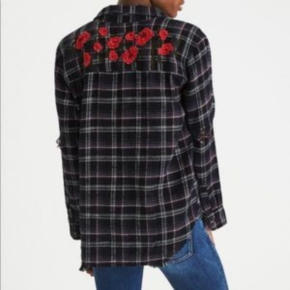American Eagle rose embroidered distressed flannel